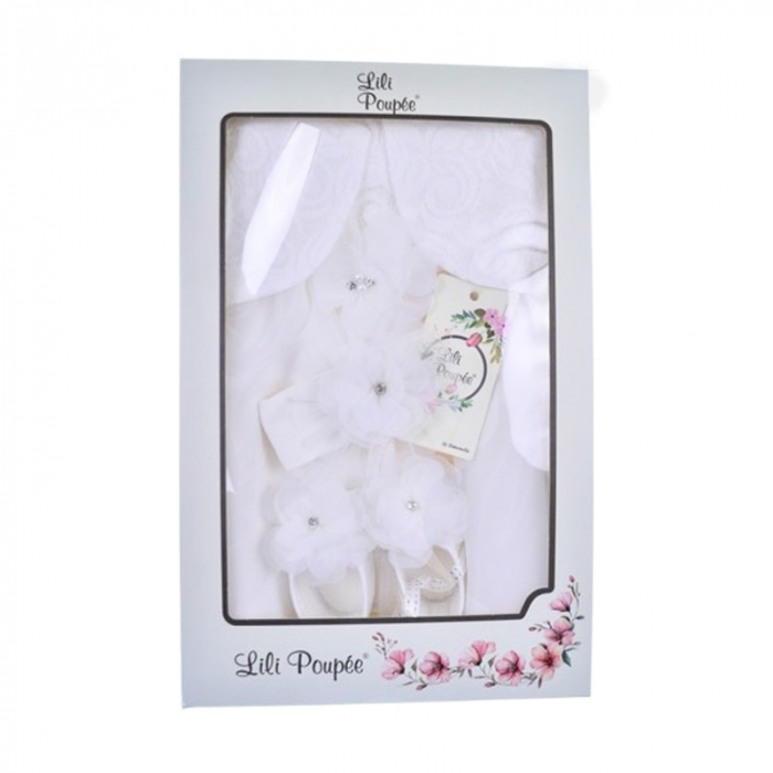 Set 4 piese rochie eleganta din dantela, pentru botez, pentru fete, Mini Junior 3664-56-62, Alb [10]
