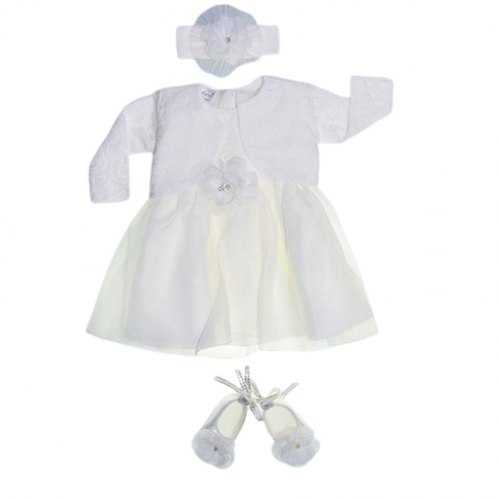 Set 4 piese rochie eleganta din dantela, pentru botez, pentru fete, Mini Junior 3664-56-62, Alb [1]
