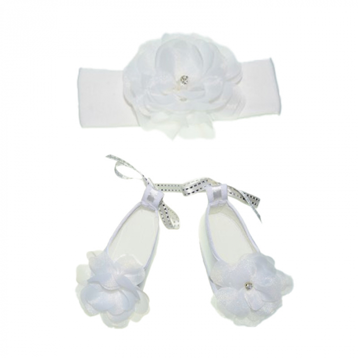 Set 4 piese rochie eleganta din satin, pentru botez, pentru fete, Mini Junior 3665-56-62, Alb [9]