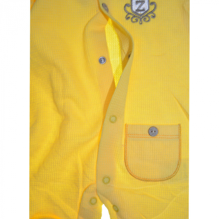 Set 2 piese salopeta cu maneca lunga si caciula pentru baieti Zuff S020823, Galben [3]