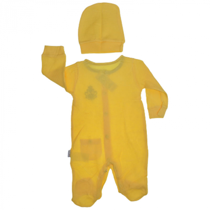 Set 2 piese salopeta cu maneca lunga si caciula pentru baieti Zuff S020823, Galben [2]