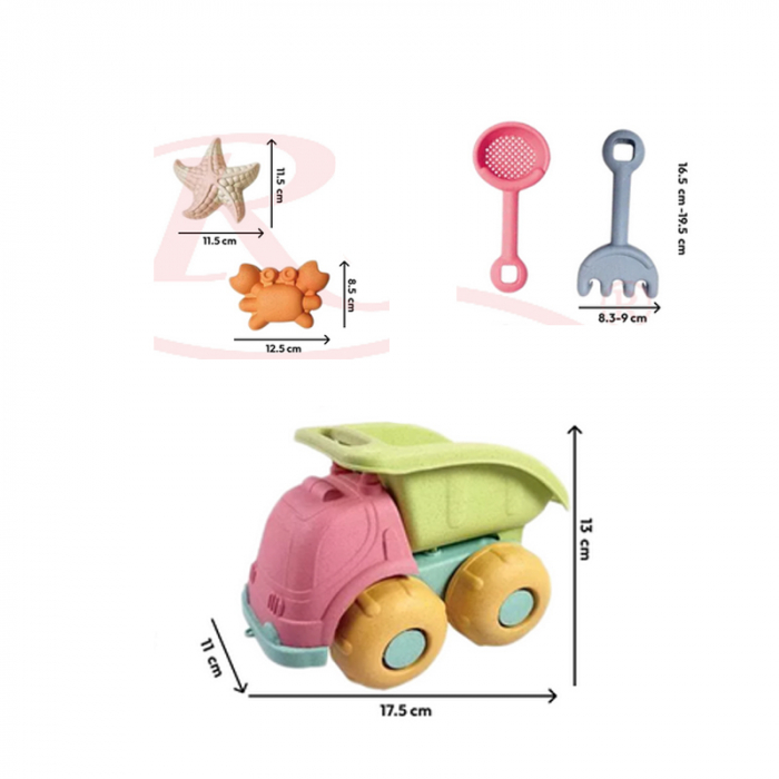 Set 5 jucarii pentru plaja si nisip, camion cu o varietate de accesorii, Mini Junior, HT2004-5, Multicolor [2]