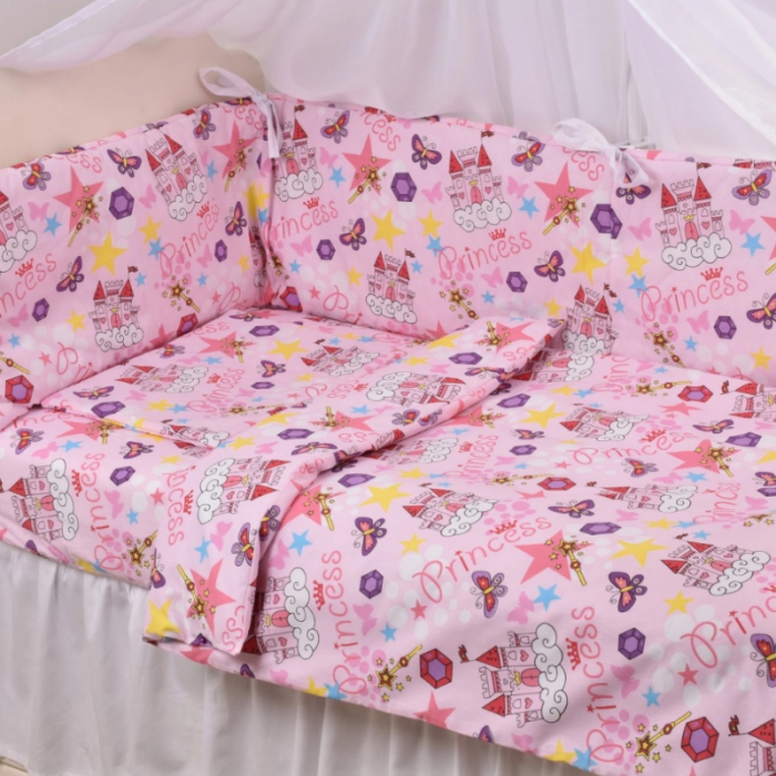 Set 5 piese lenjerie si aparatori patut 120 x 60 cm Mini Junior VLT-13, Roz [2]