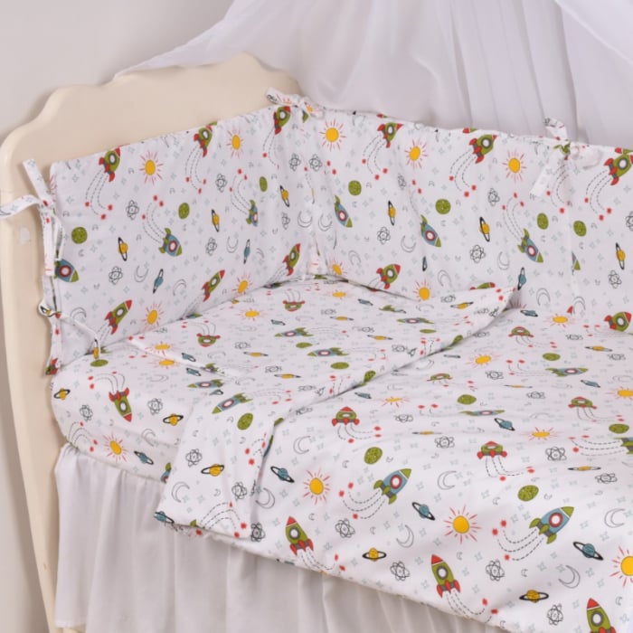 Set 5 piese lenjerie si aparatori patut 120 x 60 cm Mini Junior VLT-14, Alb [2]