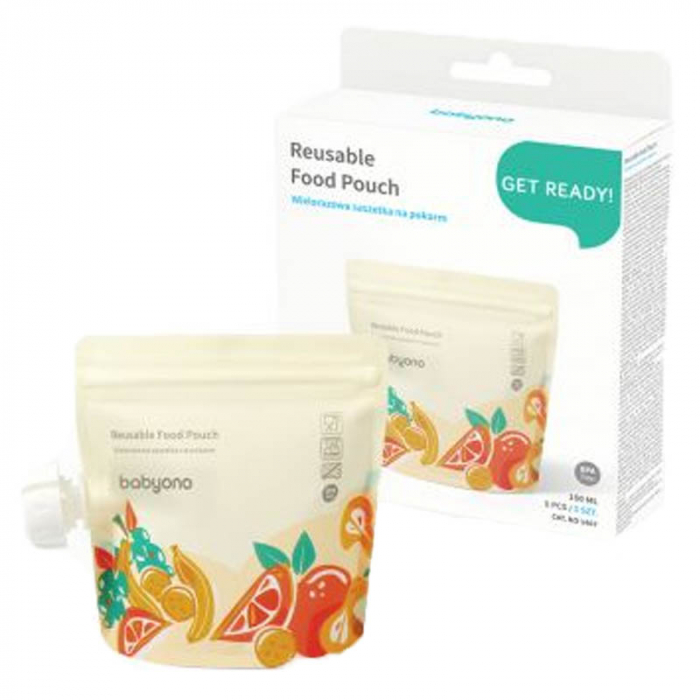Punga reutilizabila pentru maSet 5 pungi reutilizabile pentru stocarea alimentelor BabyOno 1467ML, Multicolorncare copii Akuku A0056, Multicolor [2]