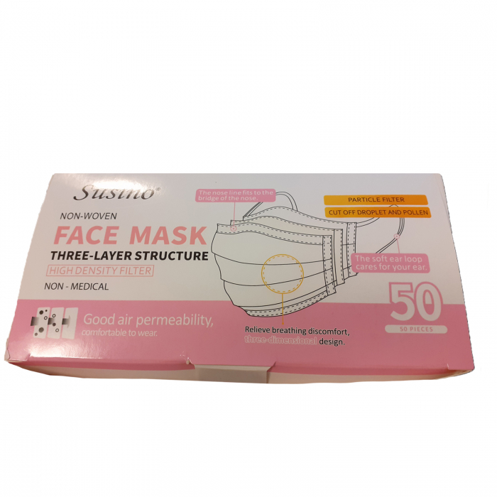 Set 50 bucati masti faciale de unica folosinta cu 3 straturi pentru protectie Susino 750050, Roz [3]