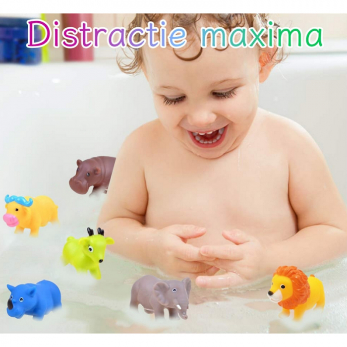 Set 6 animalute moi de jucarie pentru baie Safari Mini Junior 8306, Multicolor [4]