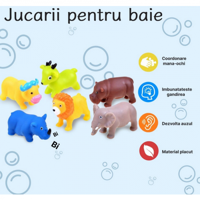 Set 6 animalute moi de jucarie pentru baie Safari Mini Junior 8306, Multicolor [5]
