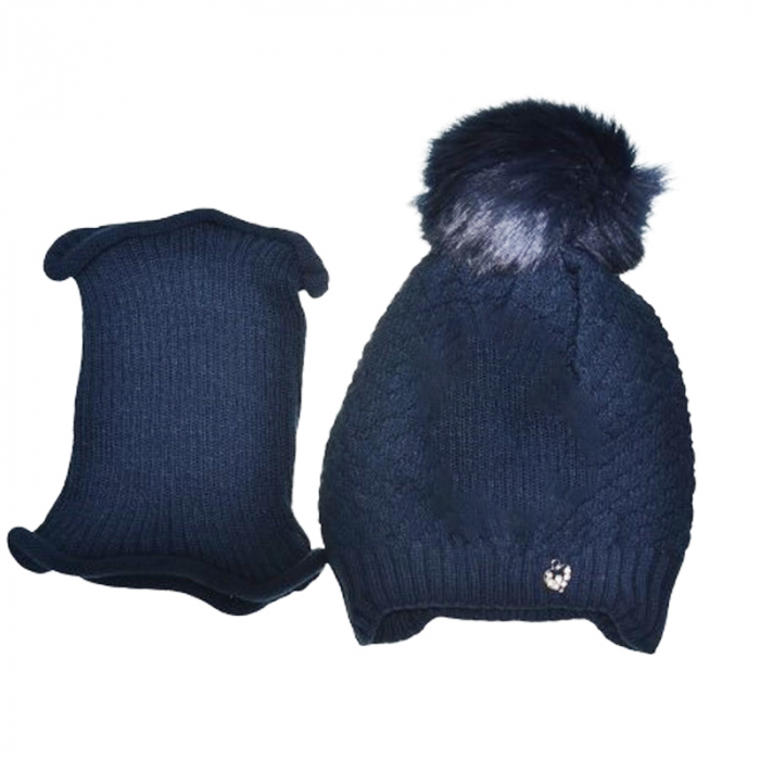 Set caciula captusita si fular circular pentru fete Gracek GRK0811B, Bleumarin [1]