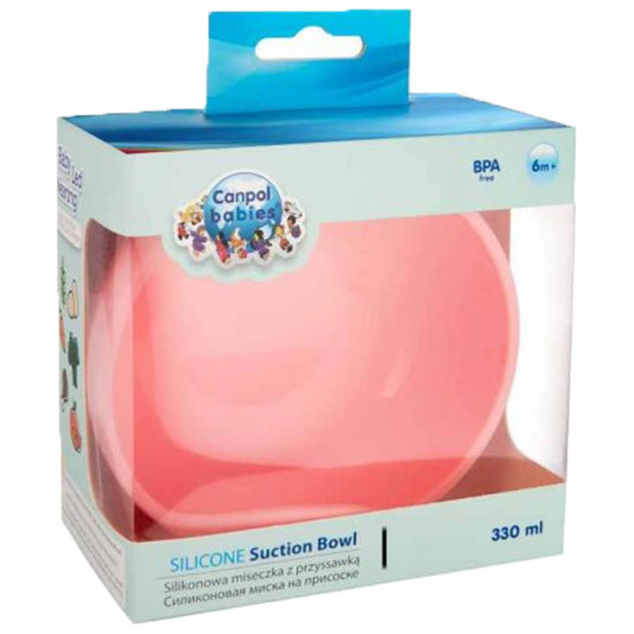 Bol din silicon cu ventuza pentru copii 6 luni + 330 ml Canpol Babies 51/400R, Roz [4]