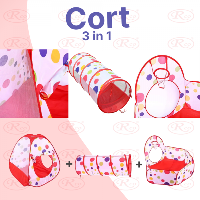 Set Cort de joaca RCO, 3 in 1 pentru copii, Cort, Tunel, Tarc si Piscina cu mini cos de basket, Pop Up, TT3002 [4]
