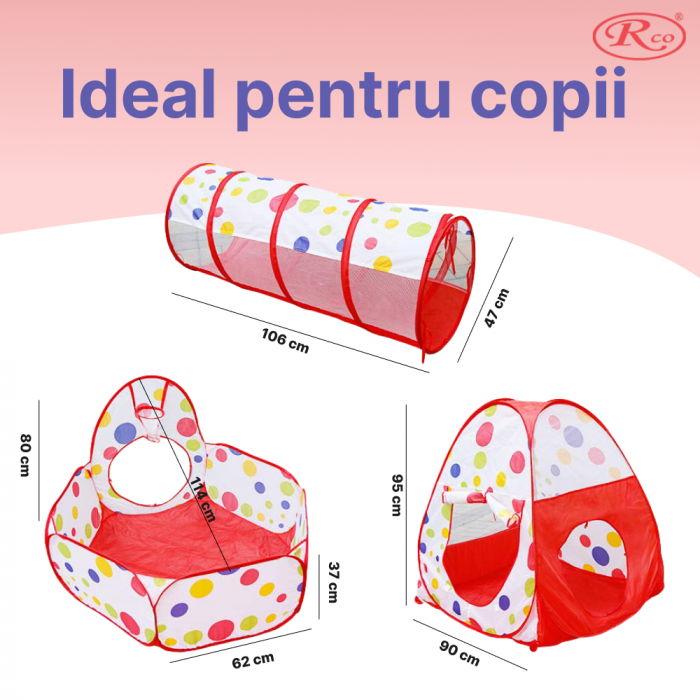 Set Cort de joaca RCO, 3 in 1 pentru copii, Cort, Tunel, Tarc si Piscina cu mini cos de basket, Pop Up, TT3002 [7]
