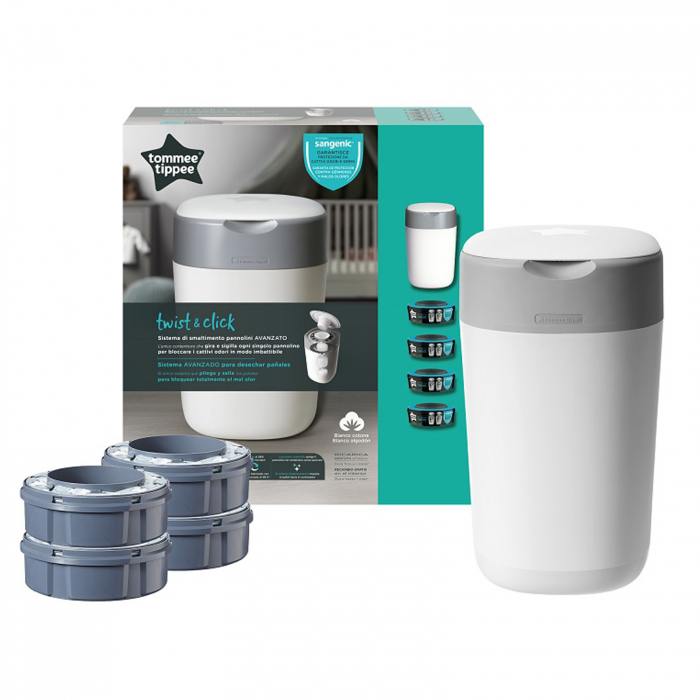 Set cos pentru depozitare scutece si 4 rezerve Tommee Tippee Sangenic Twist & Click 510204, Alb [8]