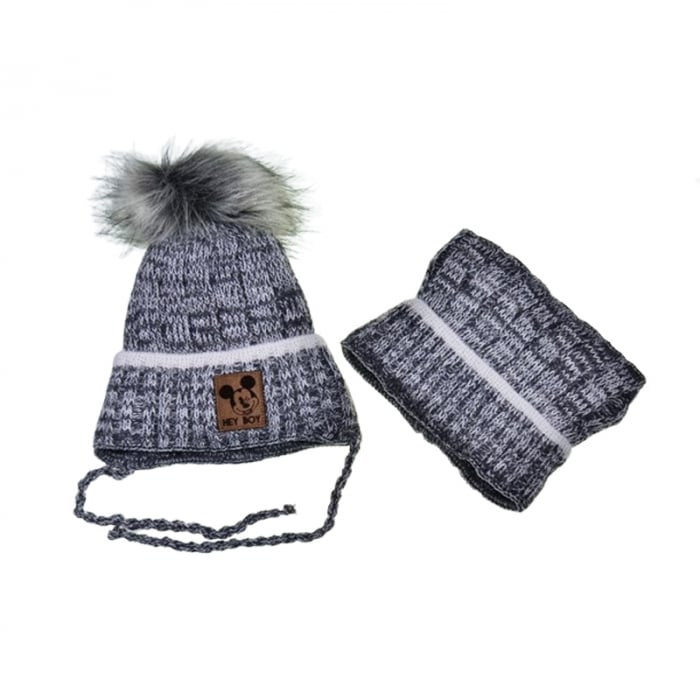 Set doua piese caciula si fular pentru baieti Mini Junior 44-449, Gri [1]