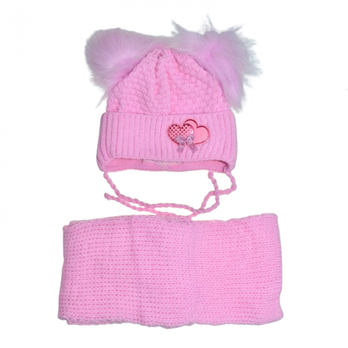 Set doua piese caciula si fular pentru fete Mini Junior 46-406, Roz [1]
