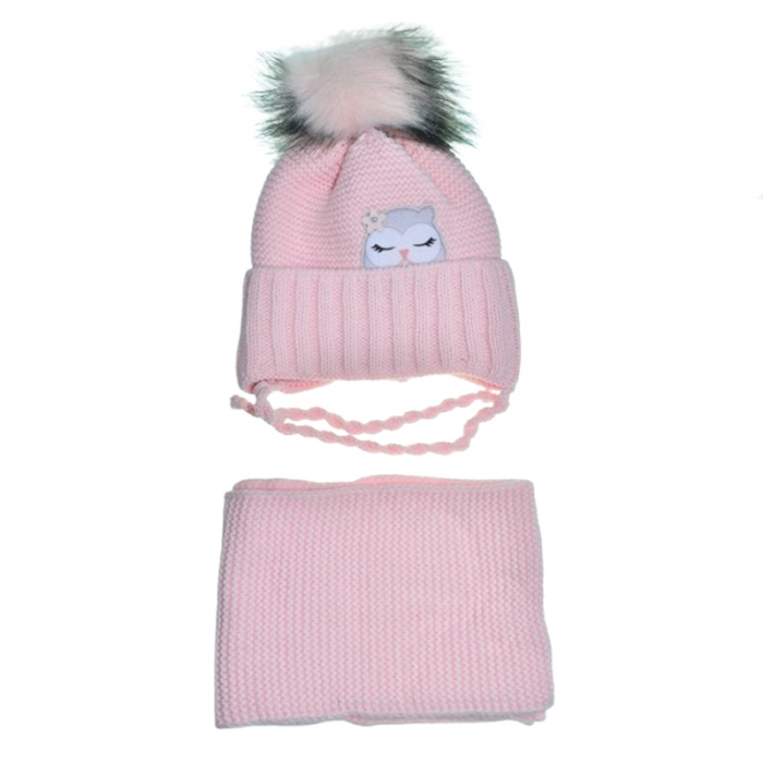 Set doua piese caciula si fular pentru fete Mini Junior 46-405, Roz [1]