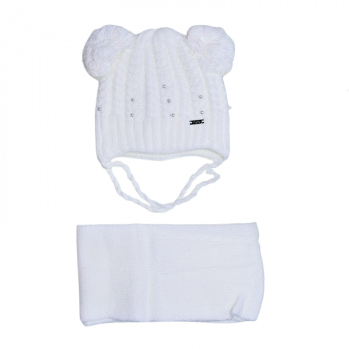 Set doua piese caciula si fular pentru fete Mini Junior 48-309-A, Alb [1]