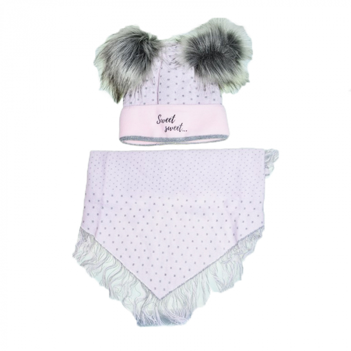 Set doua piese caciula si fular tip esarfa pentru fete Mini Junior 44-459, Roz [1]