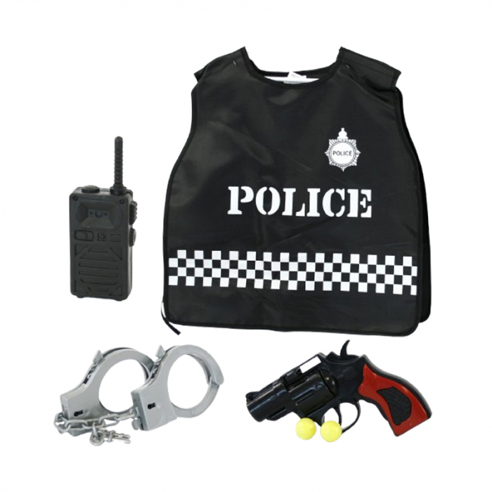 Set joc de rol politist, 4 piese, vesta, statie, catuse si gloante Midex 589559, Negru [1]