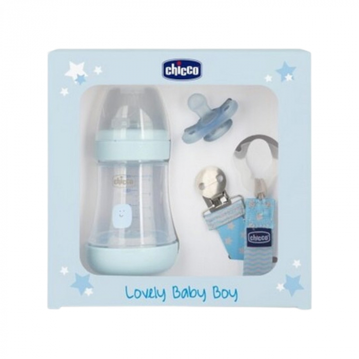 Set lanț, suzetă și biberon din polipropilena cu tetina din silicon 150 ml, Chicco Natural Feeling 122189A, Albastru [4]