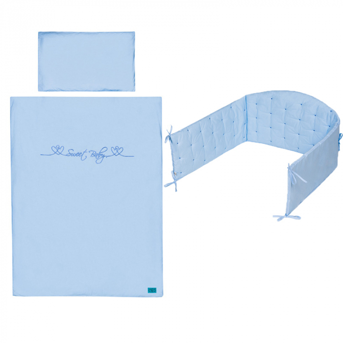Set lenjerie de pat 3 piese pentru bebelusi 135 x 100 cm Malina Belisima P01-428, Albastru [1]
