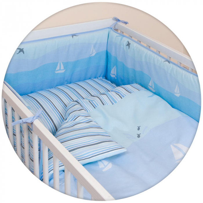 Set lenjerie de pat 3 piese pentru bebelusi Ceba Baby Zaglowki 802-042-190, Multicolor [3]
