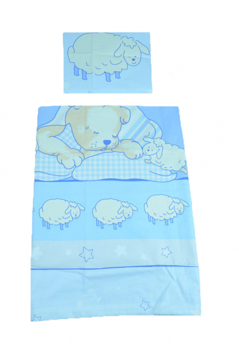Set lenjerie de pat 4 piese 100 x 135 cm pentru copii IKS 2 SLPSB-26, Albastru [4]
