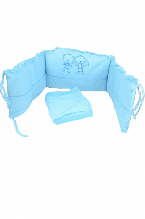 Set lenjerie de pat 4 piese 100 x 135 cm pentru copii Semma SLPSB-27, Albastru [4]