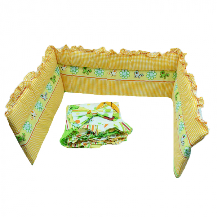Set lenjerie de pat 4 piese 135 x 100 cm pentru bebelusi Semma Dino LPD4, Multicolor [3]