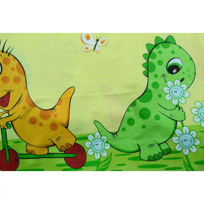 Set lenjerie de pat 4 piese 135 x 100 cm pentru bebelusi Semma Dino LPD4, Multicolor [2]