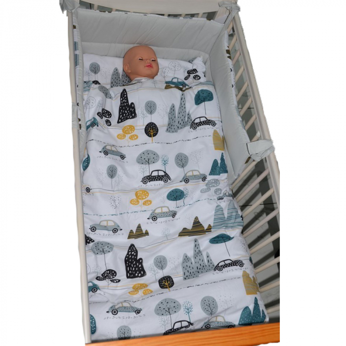 Set lenjerie de pat 5 piese 120 x 90 cm pentru bebelusi MimiNu SLMN04, Multicolor [2]