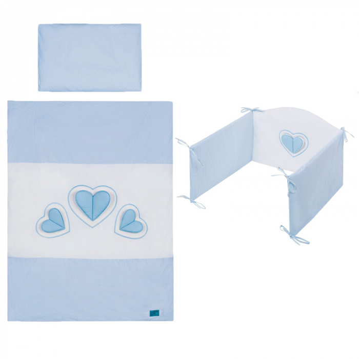 Set lenjerie de pat 5 piese 90 x 120 cm pentru baieti Belisima 3 Serca P01-683, Albastru [1]