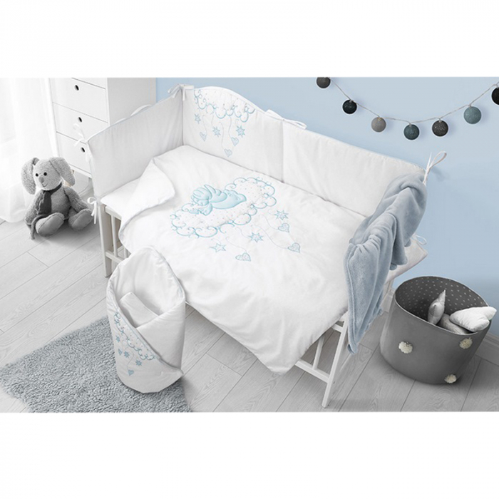 Set lenjerie de pat 5 piese 90 x 120 cm pentru baieti Belisima Aniolek P02-0139, Alb [2]
