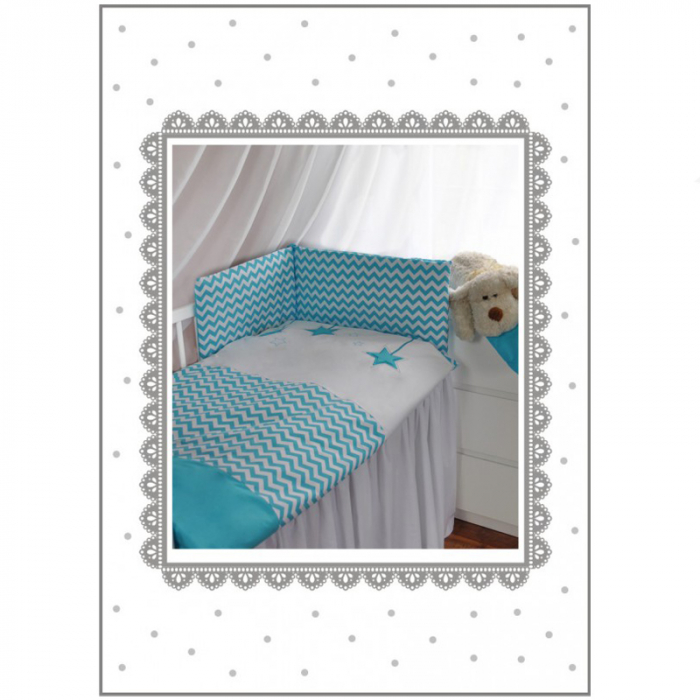 Set lenjerie de pat 5 piese 90 x 120 cm pentru baieti Belisima Gwiezdny Pyl P01-236, Turcoaz [3]