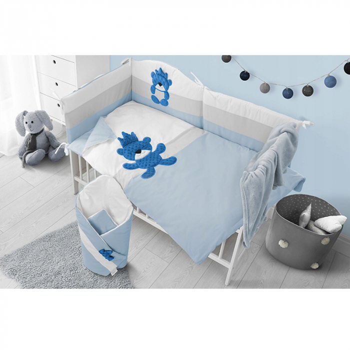 Set lenjerie de pat 5 piese 90 x 120 cm pentru baieti Belisima Krol Mis P02-0159, Albastru [4]