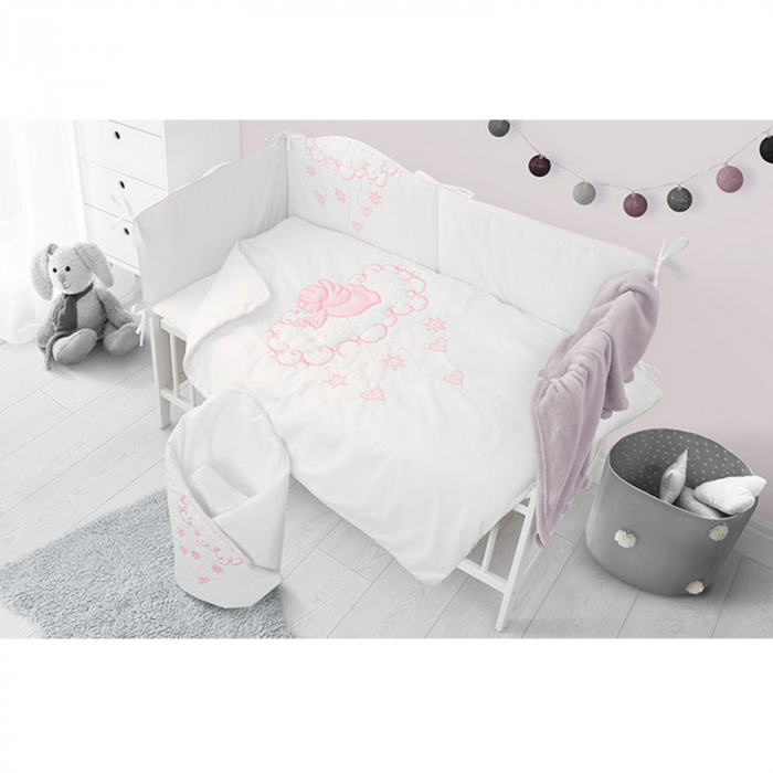 Set lenjerie de pat 5 piese 90 x 120 cm pentru fete Belisima Aniolek P02-0138, Alb [2]