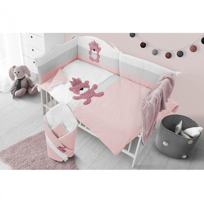 Set lenjerie de pat 5 piese 90 x 120 cm pentru fete Belisima Krol Mis P02-0158, Roz [4]