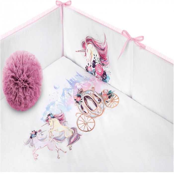 Set lenjerie de pat 5 piese 90 x 120 cm pentru fete Belisima Unicorn P02-0006, Alb [5]