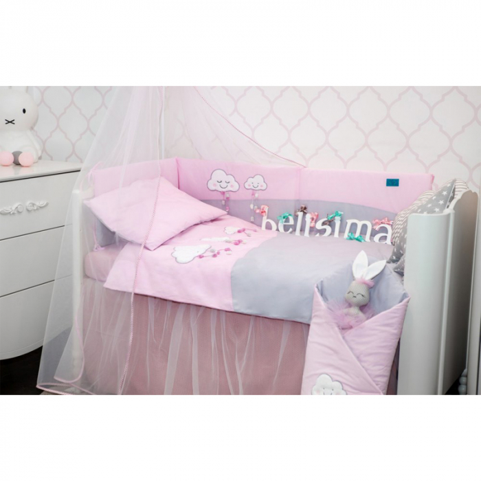 Set lenjerie de pat 5 piese pentru bebelusi Belisima Chmurki P01-670, Multicolor [3]