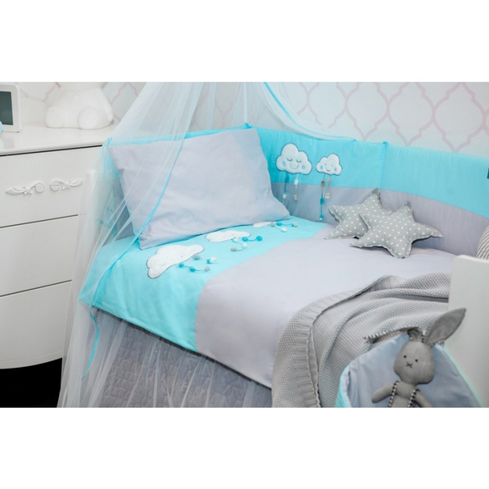 Set lenjerie de pat 5 piese pentru bebelusi Belisima Chmurki P01-671, Multicolor [4]