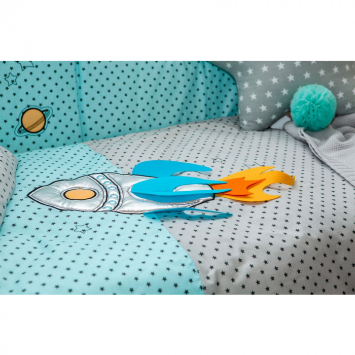 Set lenjerie de pat 5 piese pentru bebelusi Belisima Kosmiczny P01-700AL, Multicolor [4]