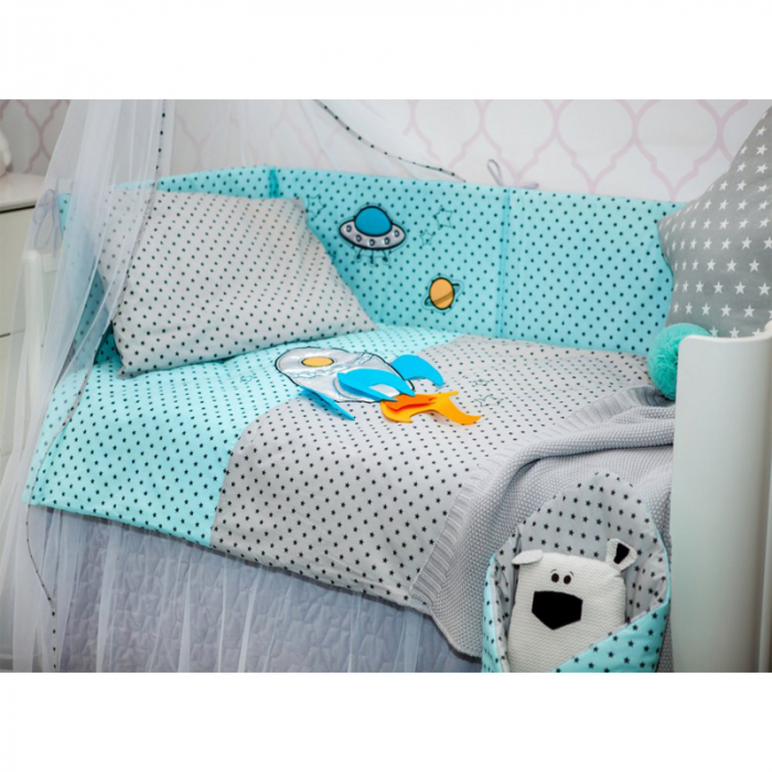 Set lenjerie de pat 5 piese pentru bebelusi Belisima Kosmiczny P01-700AL, Multicolor [3]