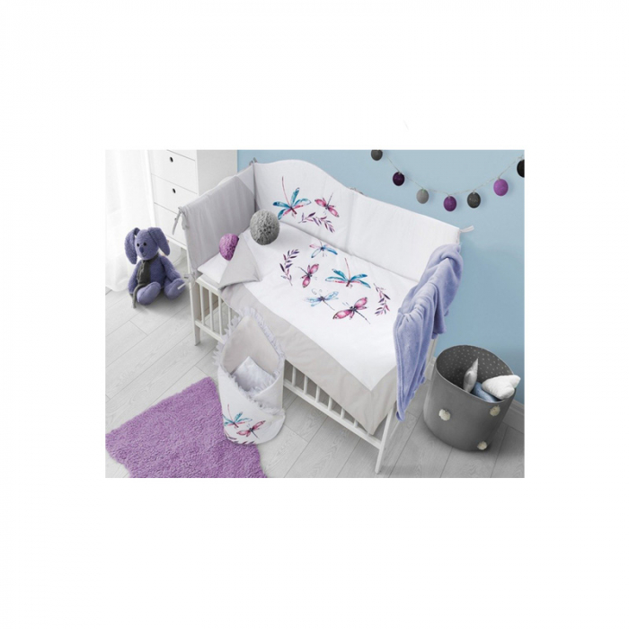 Set lenjerie de pat 5 piese pentru bebelusi Belisima Wazki P01-901, Multicolor [3]