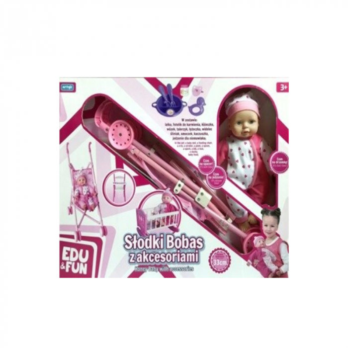 Set papusa Natalia cu carucior, patut si scaunel Artyk 120480, Roz [2]