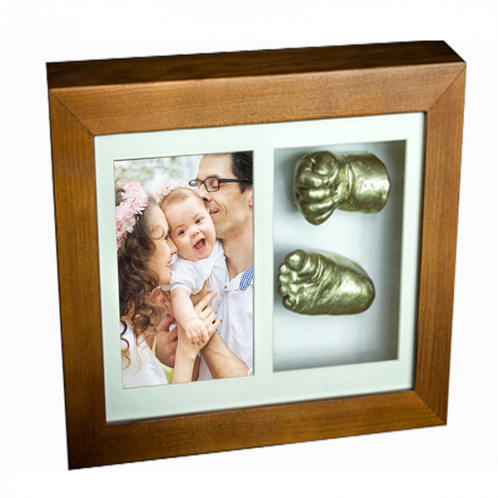 Set rama foto si amprenta pentru bebelusi 3D 29 x 24,5 cm Mini Junior RMFD, Maro [3]