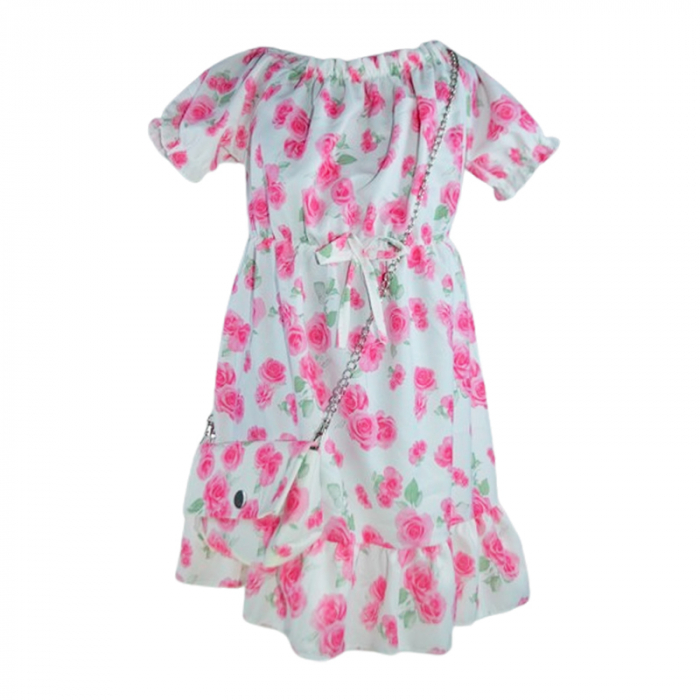 Set rochie casual si geanta pentru fete, Lucky, LK22104, Roz [1]