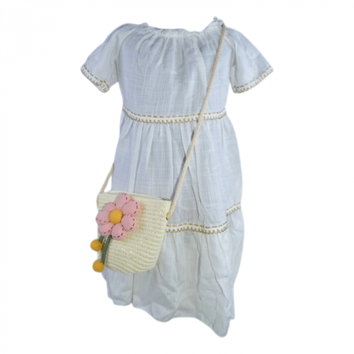 Set rochie casual si geanta pentru fete, Mini Junior, Q9677-2, Alb [1]