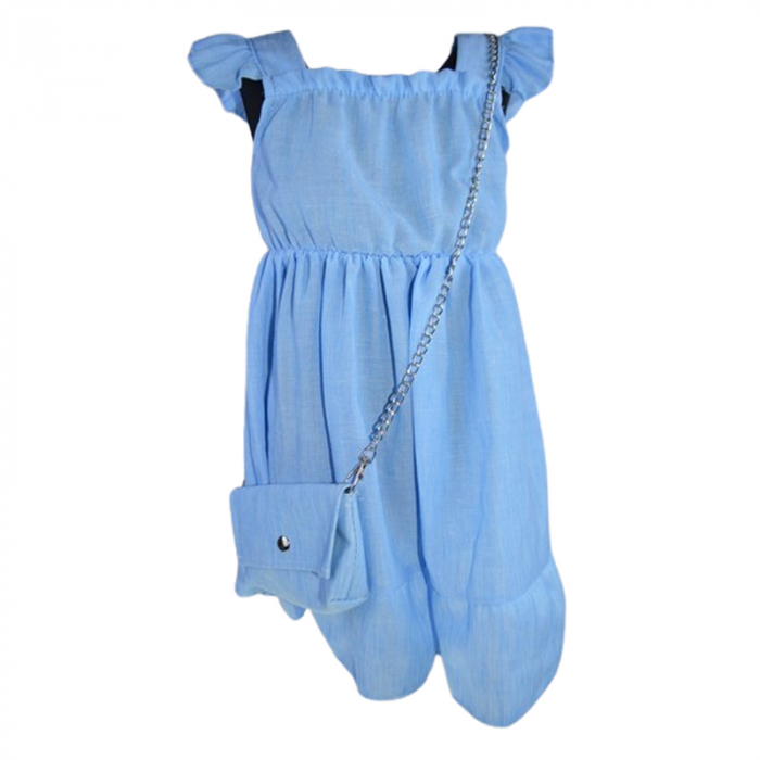 Set rochie casual si geanta pentru fete, Mini Junior, Q99626A, Albastru deschis [1]