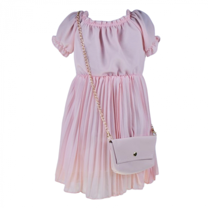 Set rochie casual si geanta pentru fete, Mini Junior, RMJ3006R, Roz [1]