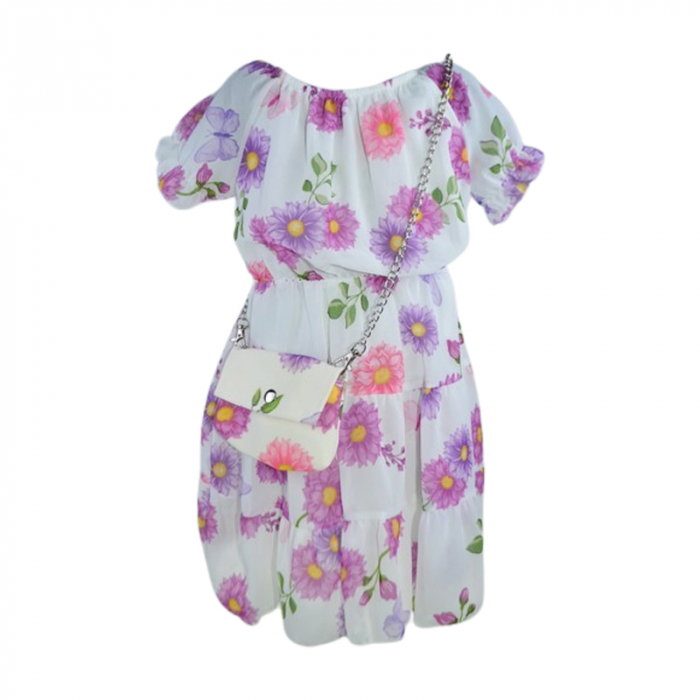 Set rochie, cu imprimeu floral si geanta pentru fete, Lucky, LK133M, Mov [1]